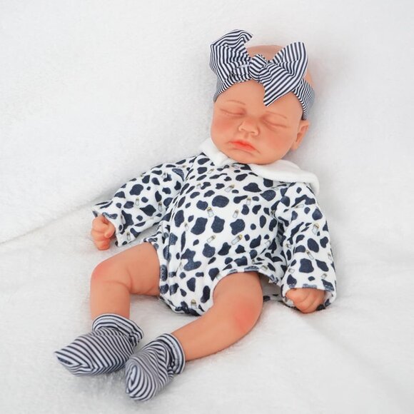 12 Inch Realistic Full Body Silicone Reborn wheaten Baby Boy Sleeping Dolls - Picture 7 of 7